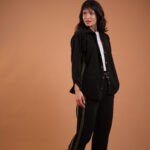 Ribbed Velvet Suit with Side Stripe