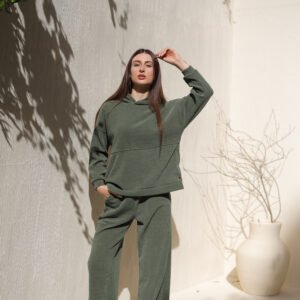 Ribbed Tricot Suit with Side Buttons